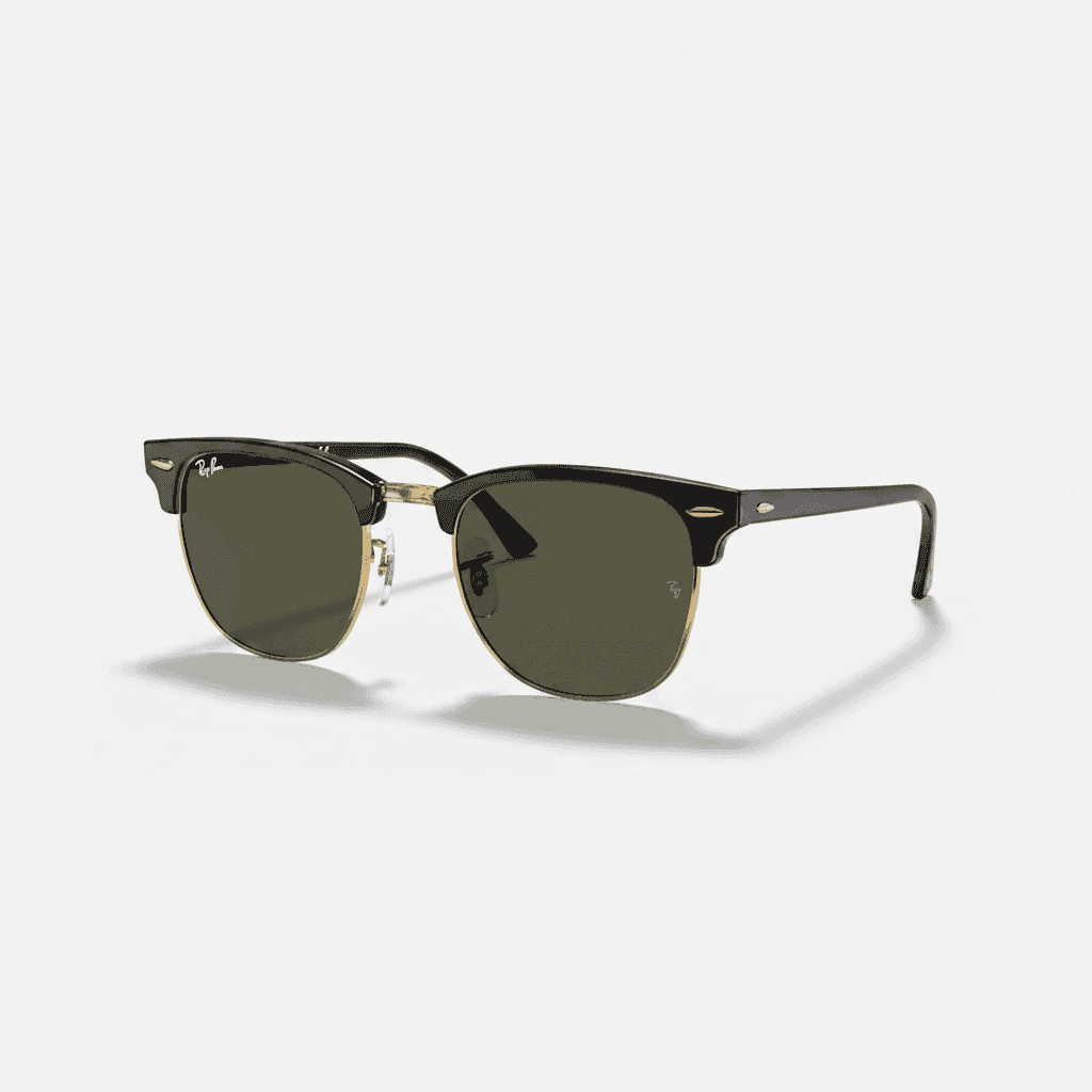RAY-BAN RB3016 Clubmaster Polarized+ Green on Gold Sunglasses